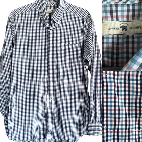EUC Onward Reserve Men’s Tailored Fit Plaid Button Down Pink White Blue size M - Picture 1 of 10
